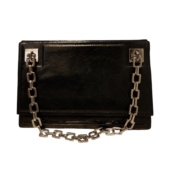 Vintage Bally Black Leather Silver Chain Shoulder Bag - Picture 2 of 13